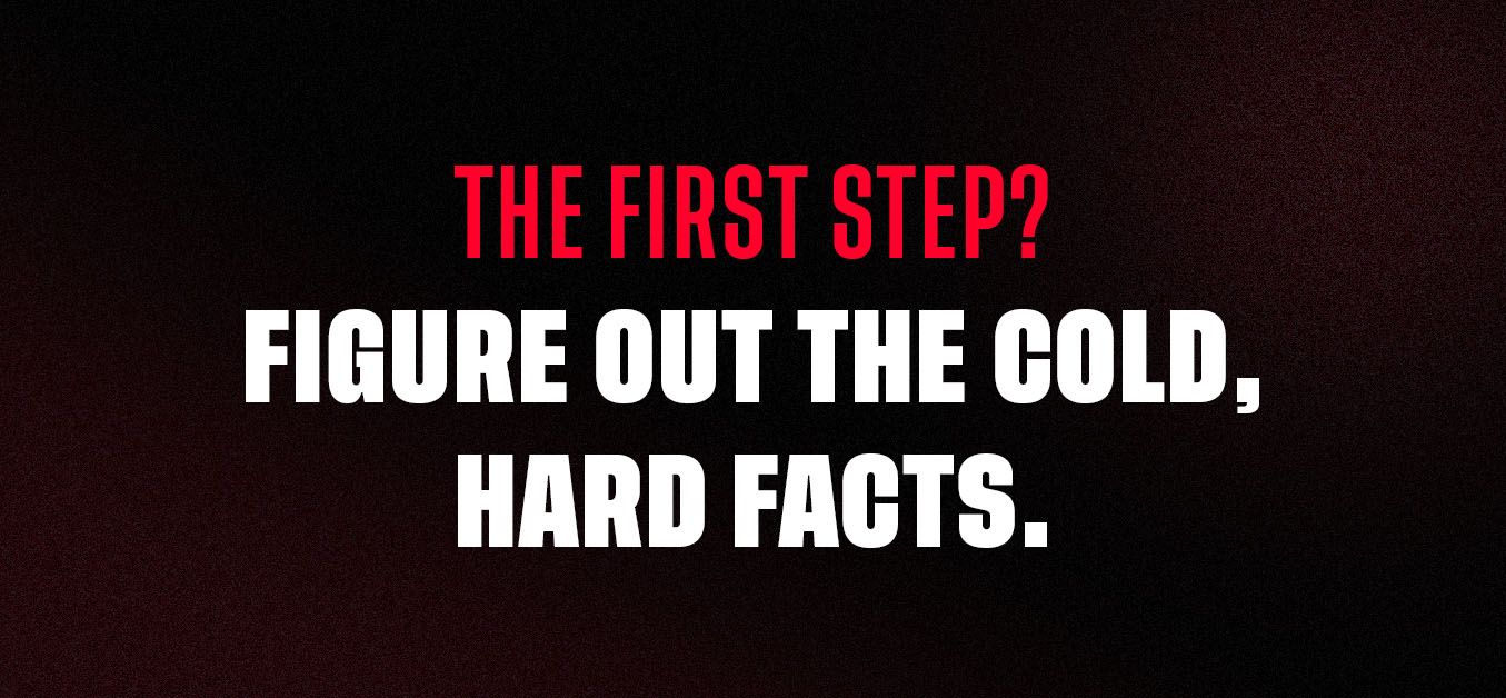 Graphic with the text: the first step? Figure out the cold, hard facts.