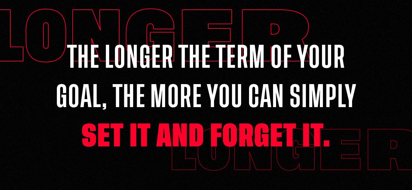 Graphic with the text: the longer the term of your goal, the more you can simply set it and forget it.